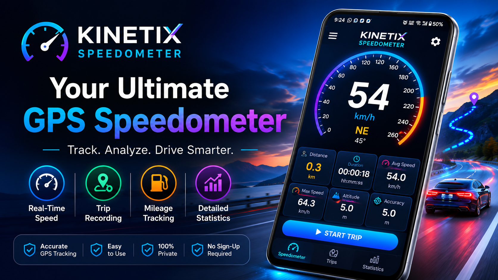 Kinetix Speedometer App Interface